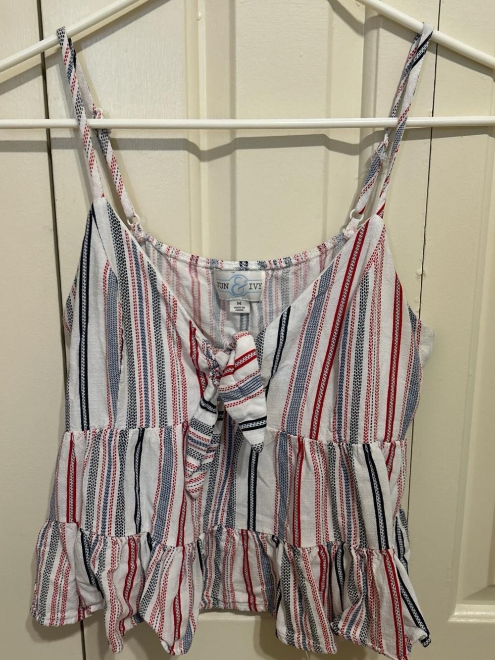 Sun & Sky Striped Tie-Front Tank Top - Red, Blue & White